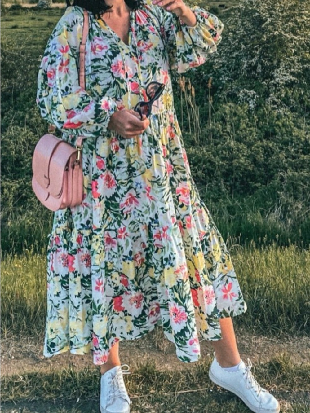 H&M Floral Tiered Midi Dress • XL